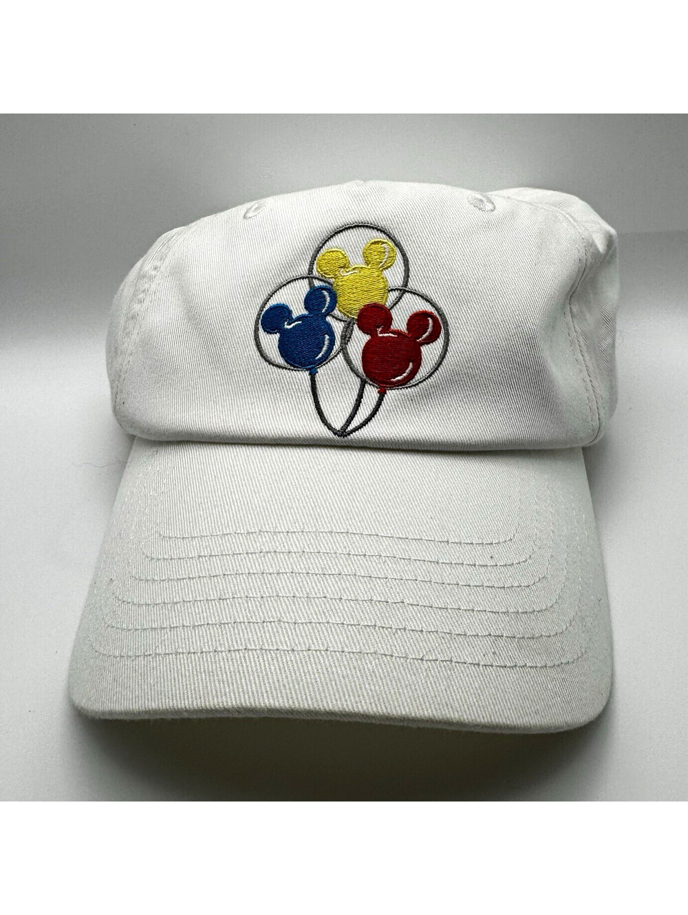 Disney Parks Mickey Mouse Balloons White Dad Hat Embroidered Strapback Cap OSFM